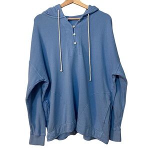 Aerie Beach Weekend Hooded Henley Oversized Pullover Sweatshirt Sky Blue